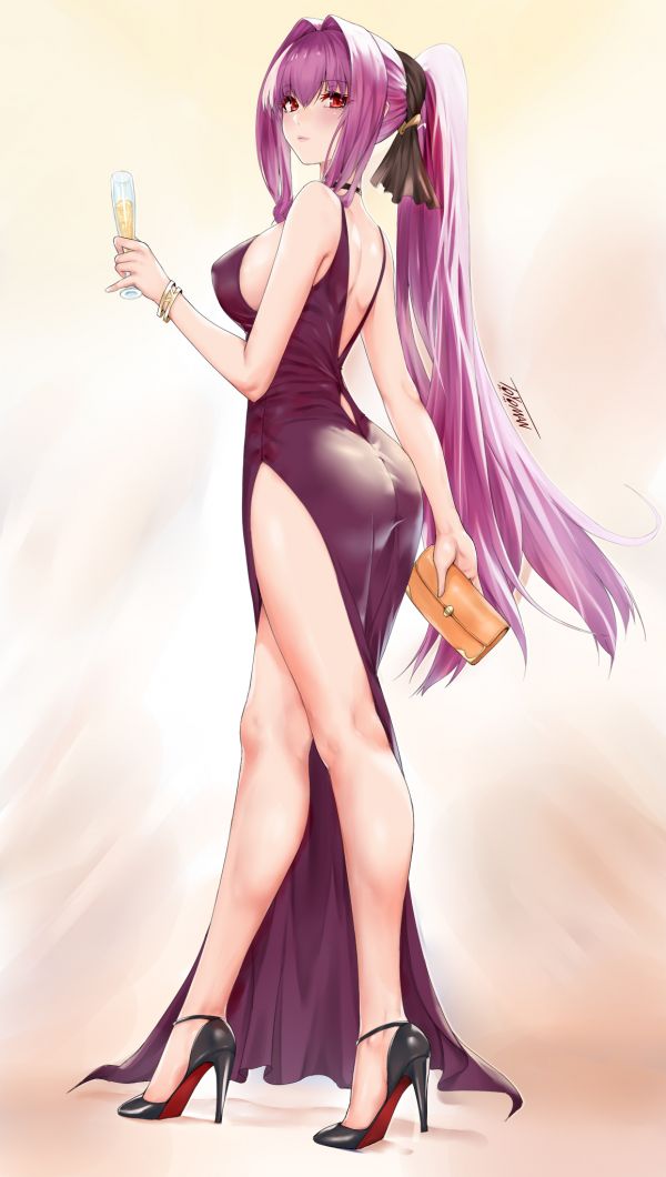 anime,anime girls,back,dress,sideboob,legs