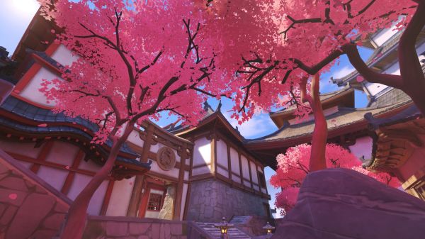 house,Overwatch,red,winter,purple,branch