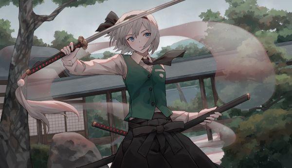 anime tytöt,Touhou,Konpaku Youmu,katana