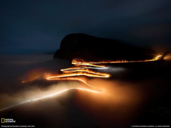 road,silhouette,mist,night,sky,horizon