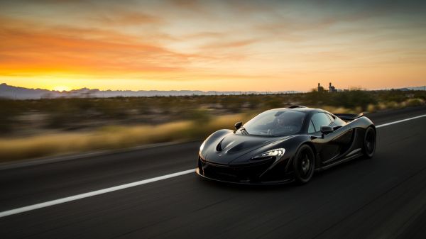 car, vehicle, road, McLaren P1, sports car, sunset