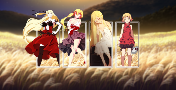 anime,rambut kuning,picture in picture,Oshino Shinobu,Monogatari Series