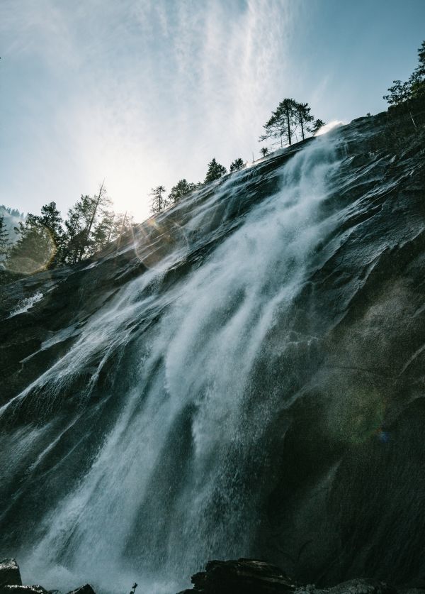 cascada, mar, agua, rock, naturaleza, Árboles