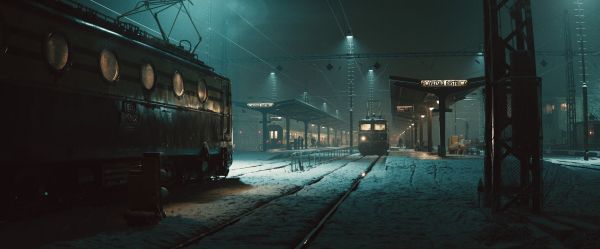 train,automotive lighting,sky,atmosphere,electricity,track