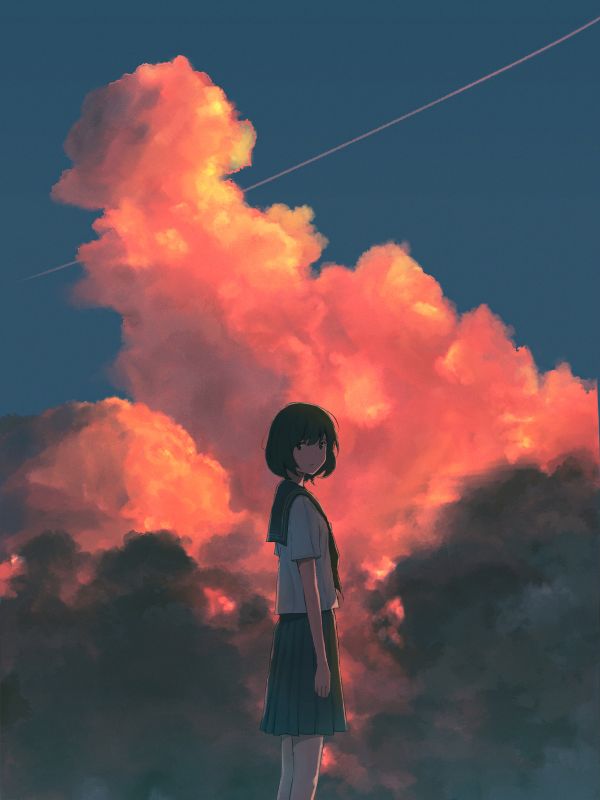 ilustrasi,vertikal,Oka Kojiro,gadis anime,anime sky,langit