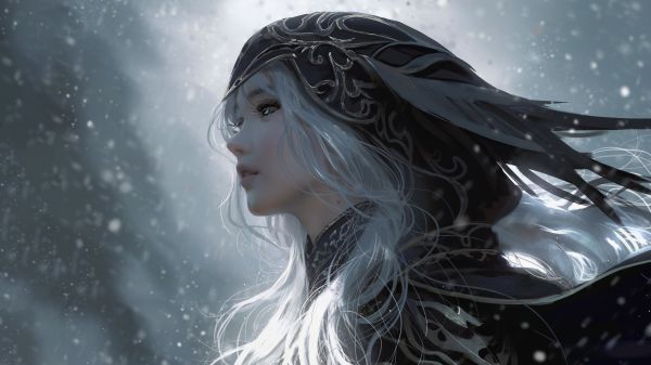 digital art,artwork,illustration,women,white hair,4k