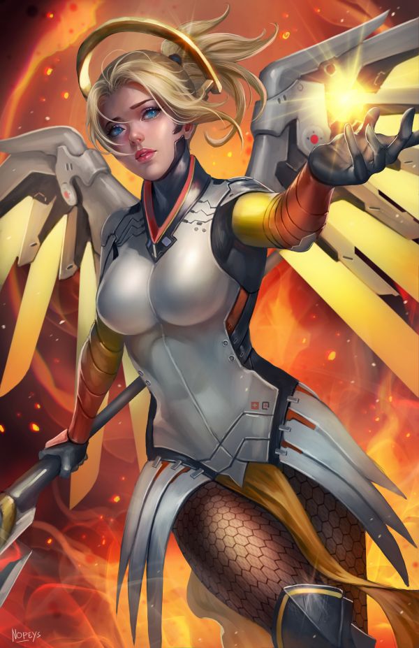 Overwatch,videójátékok,alkotás,Mercy Overwatch,videojáték lányok,2D