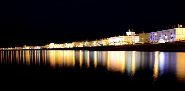 paysage,lumières,mer,nuit,architecture,Paysage urbain