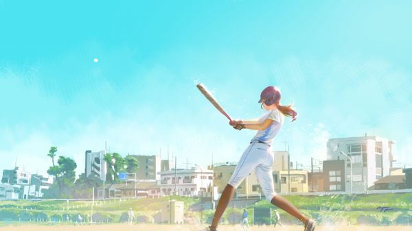 Anime,béisbol,2D,arte digital,Obra de arte,ciudad