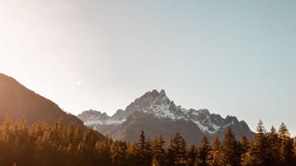 Landschaft,Berge,Bäume,Schneebedeckten Berg