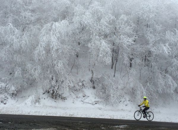 panorama, céu, neve, inverno, bicicleta, estrada