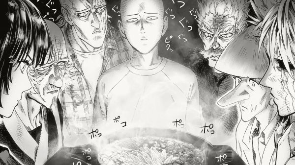 One Punch Man,Saitama,Genos,Koning One Punch Man,Sneeuwstorm van de hel,Silver Fang