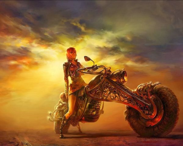 vrouw, fantasy art, artwork, biker, screenshot, motorfiets