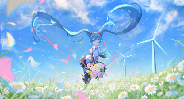 Anime Mädchen,Vocaloid,Hatsune Miku,lange Haare,Blaue Haare,Wind turbine