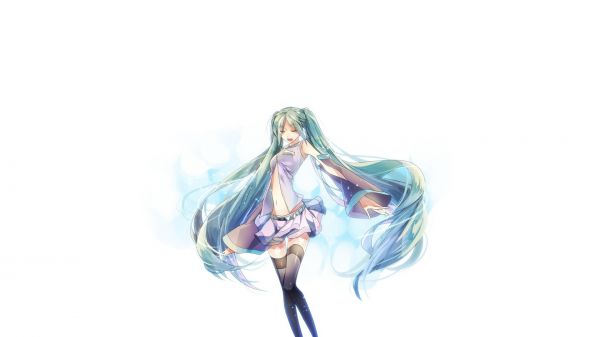 Vocaloid,Hatsune Miku,аниме момичета,синя коса,просто фон,дълга коса