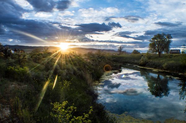 luce del sole, paesaggio, tramonto, lago, acqua, natura