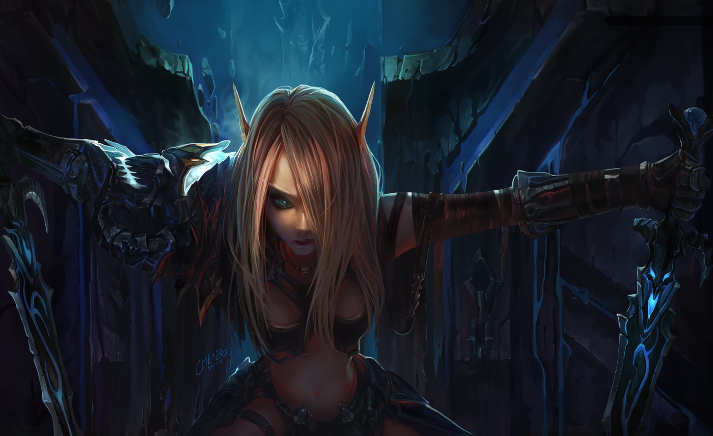 βιντεοπαιχνίδια, γυναίκες, anime, World of Warcraft, ξωτικά, Sylvanas Windrunner, Blood Elf, ξωτικά του αίματος, Chenbo, μεσάνυχτα, σκοτάδι, screenshot, ταπετσαρία υπολογιστών, ειδικά εφέ