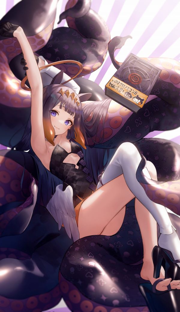 anime girls,Takodachi,Hololive,Ninomae Ina nis,legs crossed,tentacles