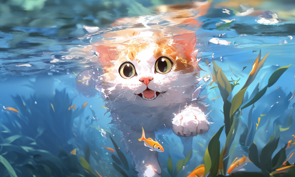 small cat,cat swimming