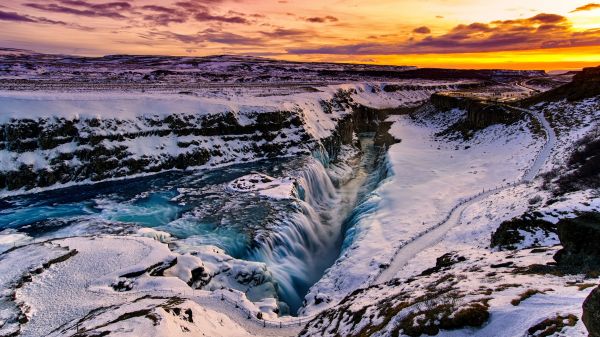 natură,peisaj,cascadă,iarnă,insulă,Gullfoss