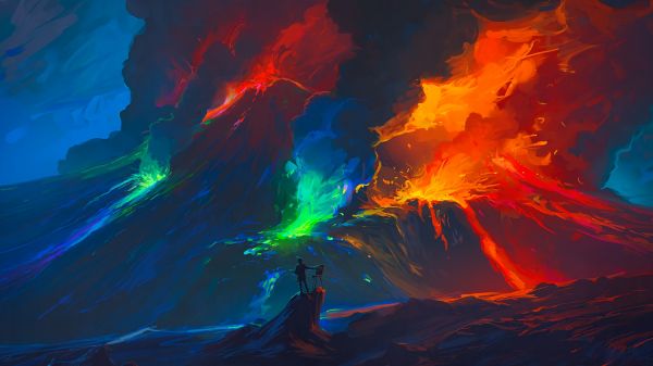 colour, digital konst, lava, målning, rök, 1920x1080 px