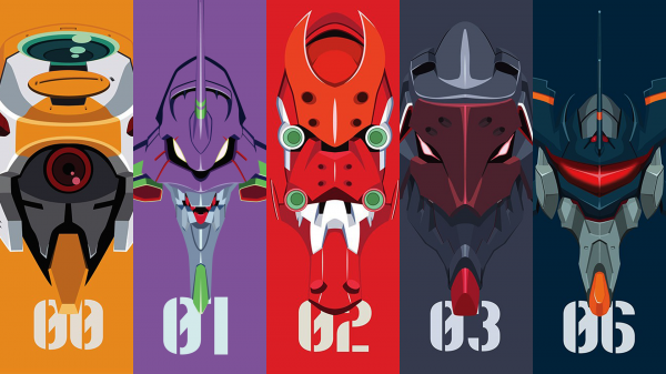 Neon Genesis Evangelion,EVA Unit 01,EVA Unit 02,EVA Unit 03,illustration,dessin animé