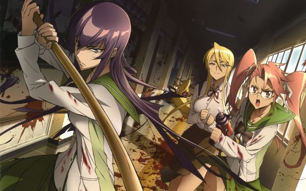 Highschool of the Dead,Busujima Saeko,skola,flickor,guns,blod