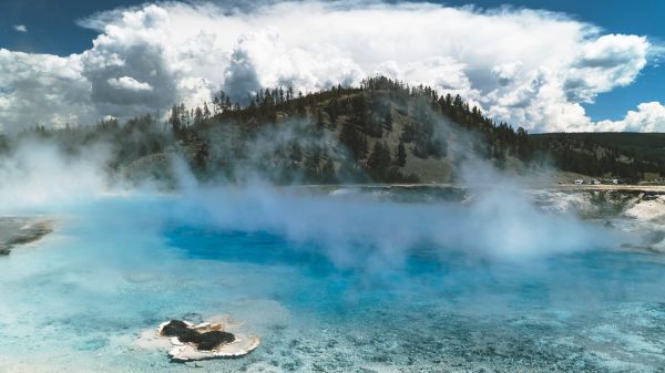 вода,небе,облаци,пейзаж,мъглявина,Национален парк Йелоустоун