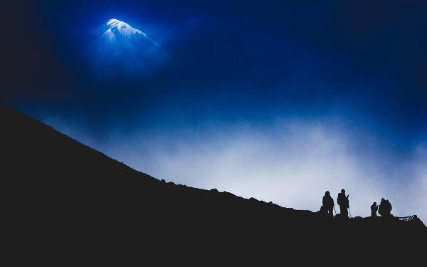 nature,landscape,mountains,snowy peak,men,silhouette