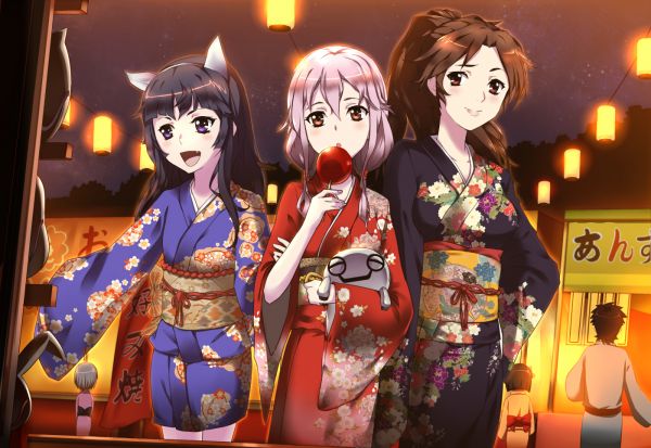 Tội Vương miện,Yuzuriha Inori,Tsugumi Guilty Crown,Shinomiya Ayase,Kimono Nhật Bản,đêm