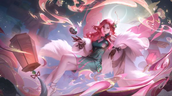 Game CG,Honor of Kings,jambes,Pink atmosphere,Cheveux roses,écharpe