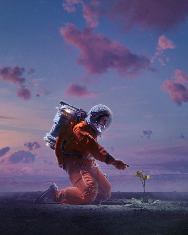 astronaut,Flower Vocaloid,Himmelblå hår