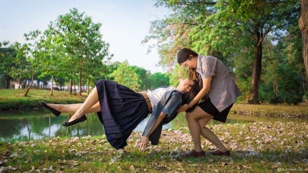 cinta, langit, orang-orang, putih, wanita, model