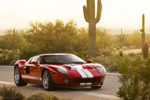 Ford GT, Czerwone samochody, pustynia, samochód sportowy, Samochody amerykańskie