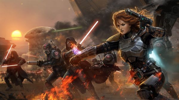 strijd,Star Wars The Old Republic,screenshot,rook,meisje,krijgsheer