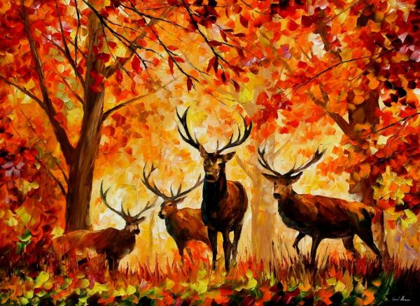 painting,fall,deer,Leonid Afremov,tree,autumn