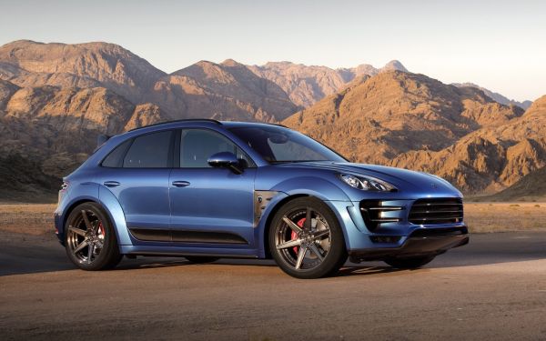 Porsche,Macan,Ursa,azul,vista lateral