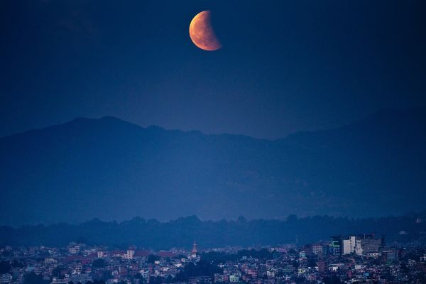 nacht, Bloedmaan, hemel, Maan, horizon, atmosfeer