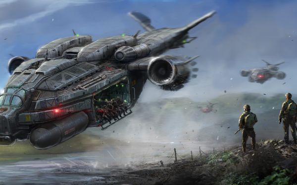 vozidlo, lietadlo, sci-fi, digital art, futuristický, tank