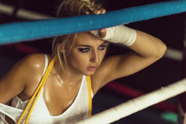 women,Lea Benattia,blonde,David Ben Ha m,portrait,looking away