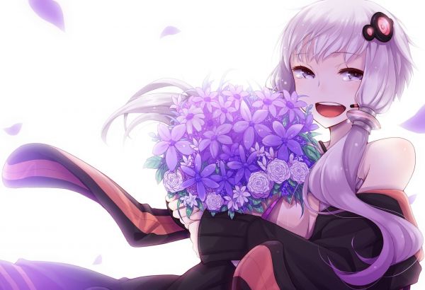 anime,Vocaloid,illustrazione,fiori,viola,cartone animato