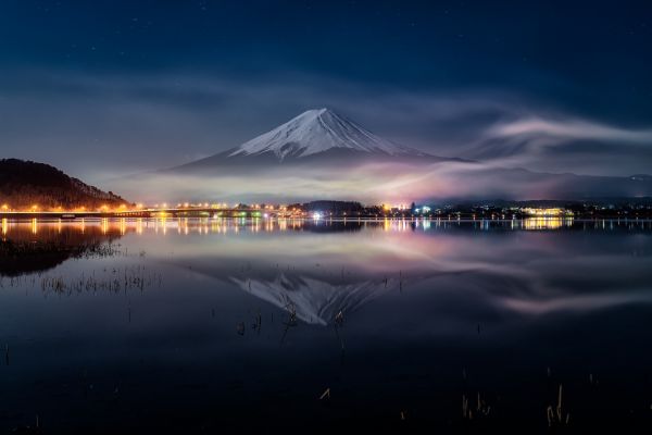 príroda,odraz,hory,zasnežený vrchol,horský priesmyk,mount Fuji