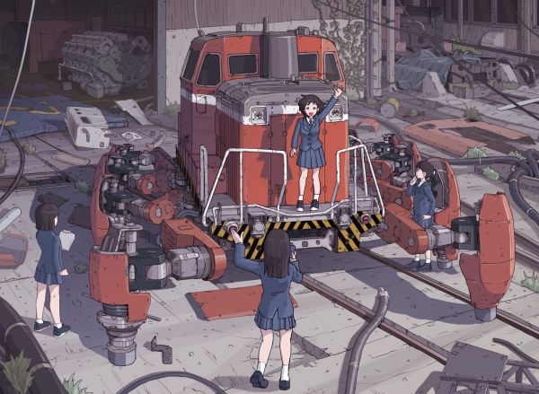 Garage,Anime Mädchen,Mechs