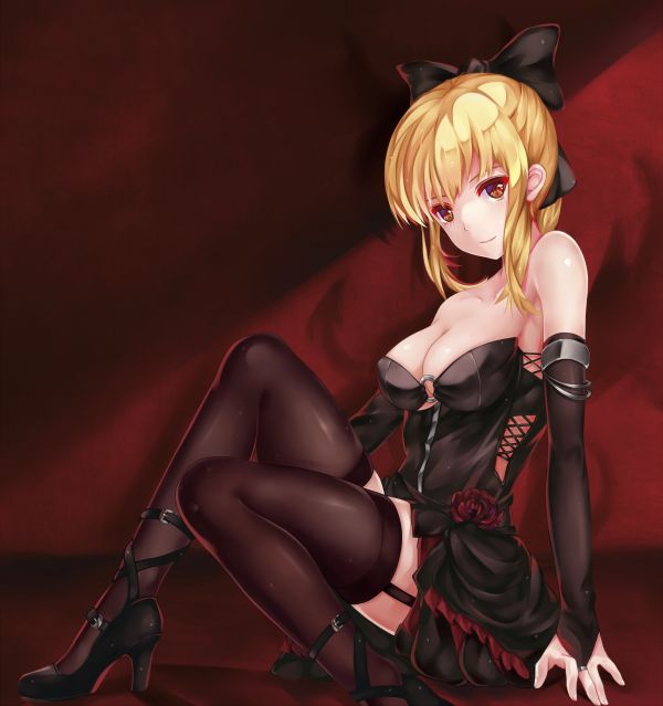 blond,Anime,Anime Mädchen,Kleid,Strümpfe,Oberschenkelhöhen