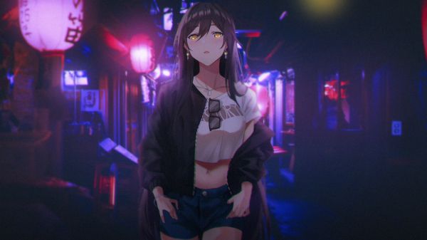 anime,Japan,street,anime girls,cyberpunk