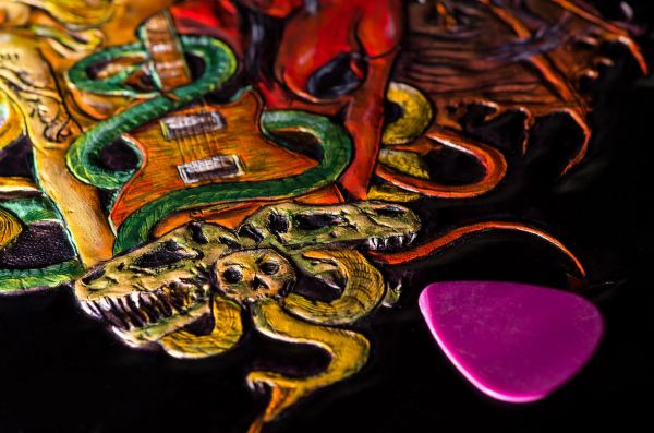 illustration,guitar,snake,hard rock,dinosaurs,Apocalyptic Love