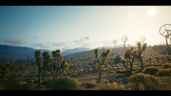 screenshot,woestijn,cactus,Cyberpunk 2077,windmolen