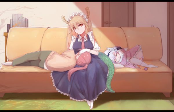 dlouhé vlasy,velká prsa,Kobayashi san Chi no Maid Dragon,loli,koňský ohon,twintails