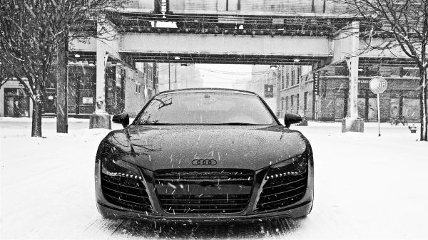 Audi, voiture, 1920x1080 px, Monochrome, R8, neige