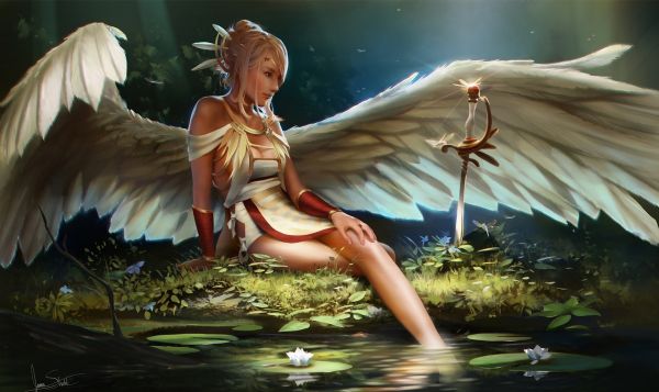 fantasy art, anime, artwork, mythology, wing, angel